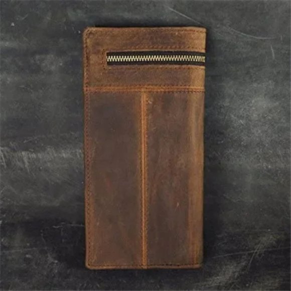NEW MENS Real Leather Zipper Long Wallet Brown - Picture 3 of 8